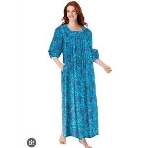 Only Necessities Patio Lounge House Dress Women's 3X (30/32) Caftan Floral Aqua